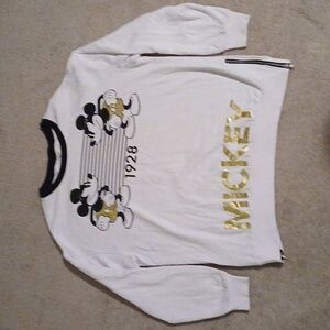 Disney Parks Mickey Mouse 1928 White and Gold Crewneck with Zippers